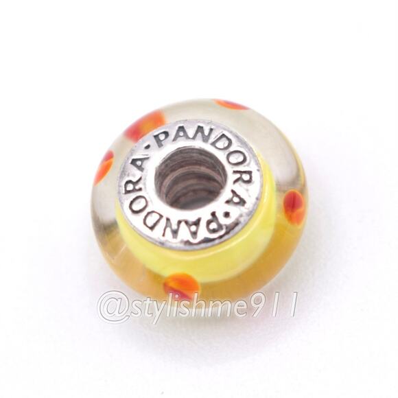 Authentic PANDORA Yellow Orange Polka Dots Glass Murano -  790623 - Picture 7 of 9